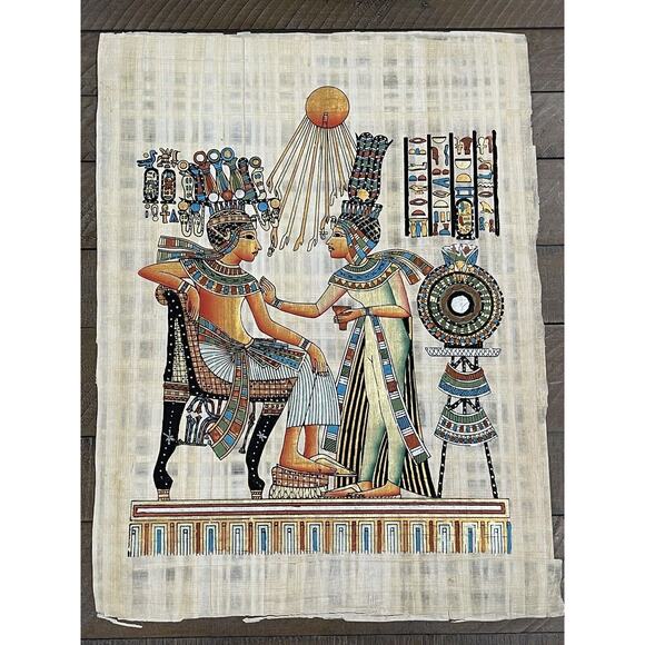 Rare Authentic Ancient Egyptian Papyrus-King Tutankhamun & his Wife Ankhesenamun - Picture 1 of 11